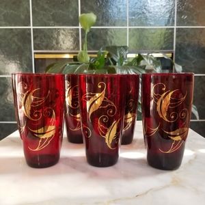 Vintage Anchor Hocking Ruby Red Tumblers, Set of 7